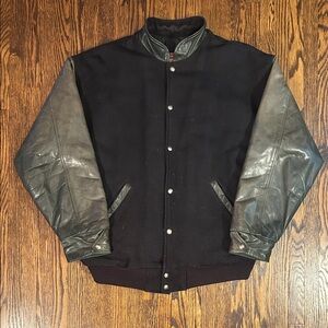 Vintage 90s Leather and Wool Blank Varsity Jacket
